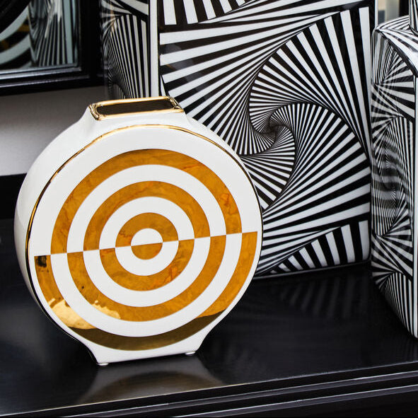 Gold and White Ceramic Round Vase