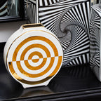 Gold and White Ceramic Round Vase