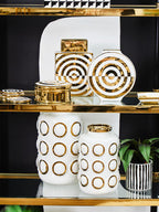 Gold and White Ceramic Round Vase