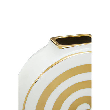 Gold and White Ceramic Round Vase