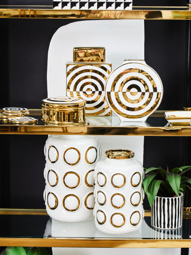 Round Gold and White Trinket Box