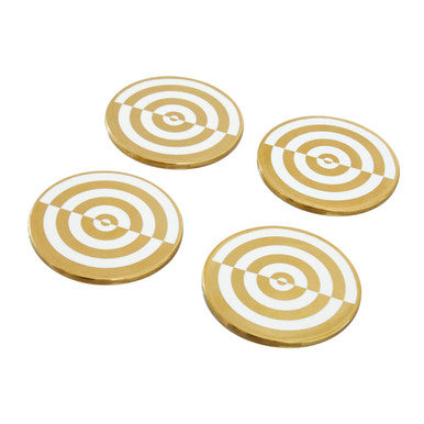 Set of 4 Gold and White Bullseye Coasters
