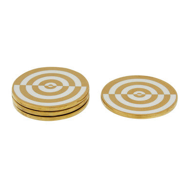 Set of 4 Gold and White Bullseye Coasters