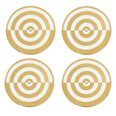 Set of 4 Gold and White Bullseye Coasters