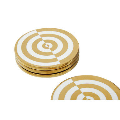 Set of 4 Gold and White Bullseye Coasters