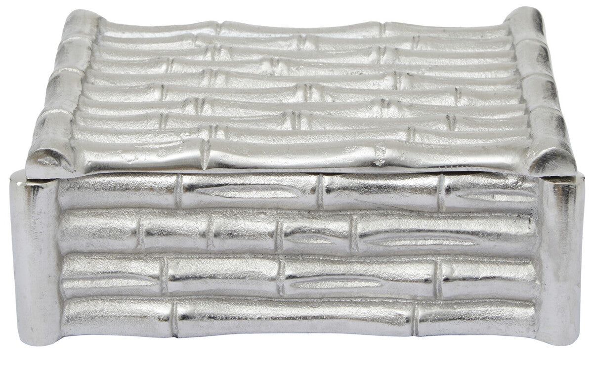 Small Silver Finish Bamboo Effect Trinket Box
