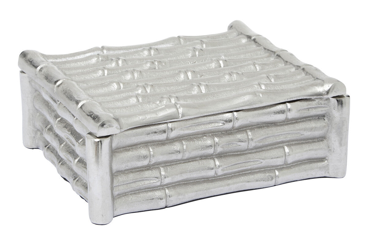 Small Silver Finish Bamboo Effect Trinket Box