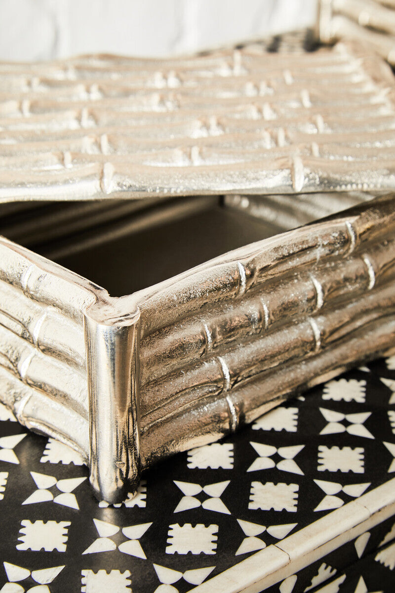 Small Silver Finish Bamboo Effect Trinket Box