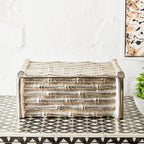 Large Silver Finish Bamboo Effect Trinket Box