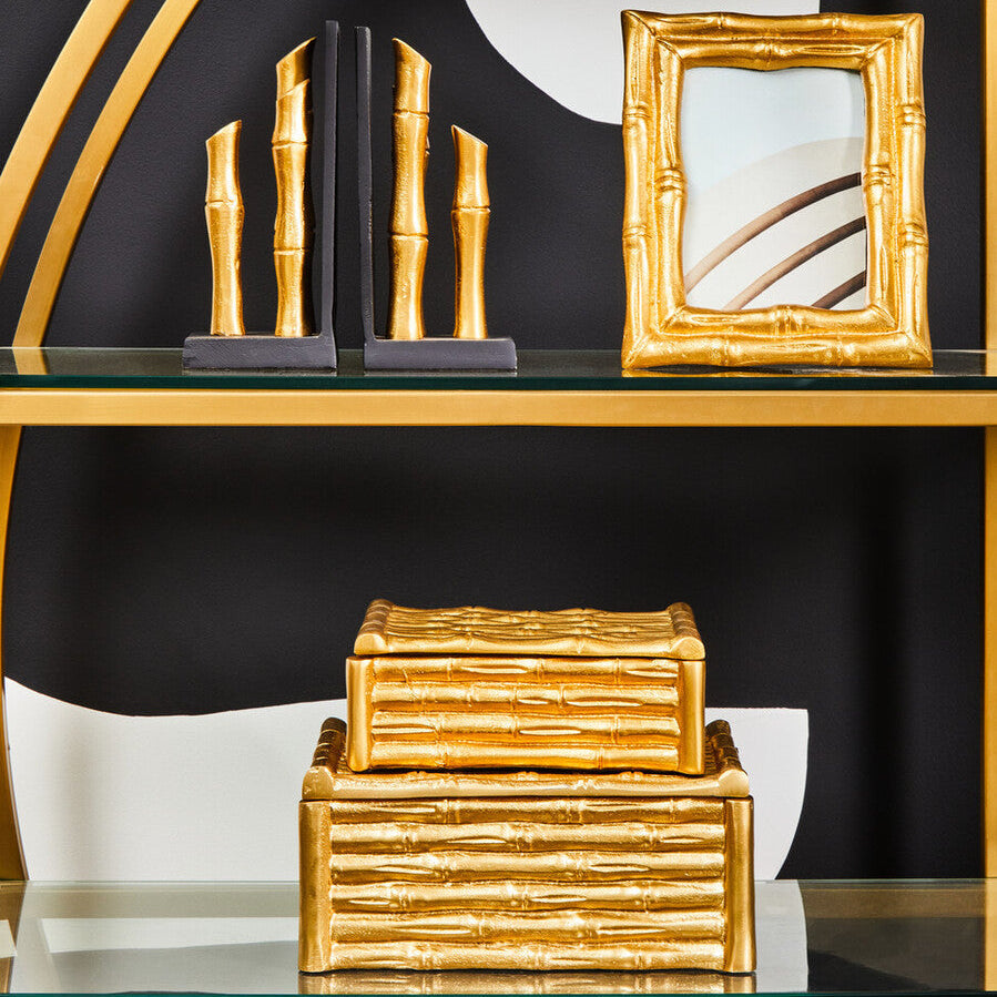 Small Gold Finish Bamboo Effect Trinket Box