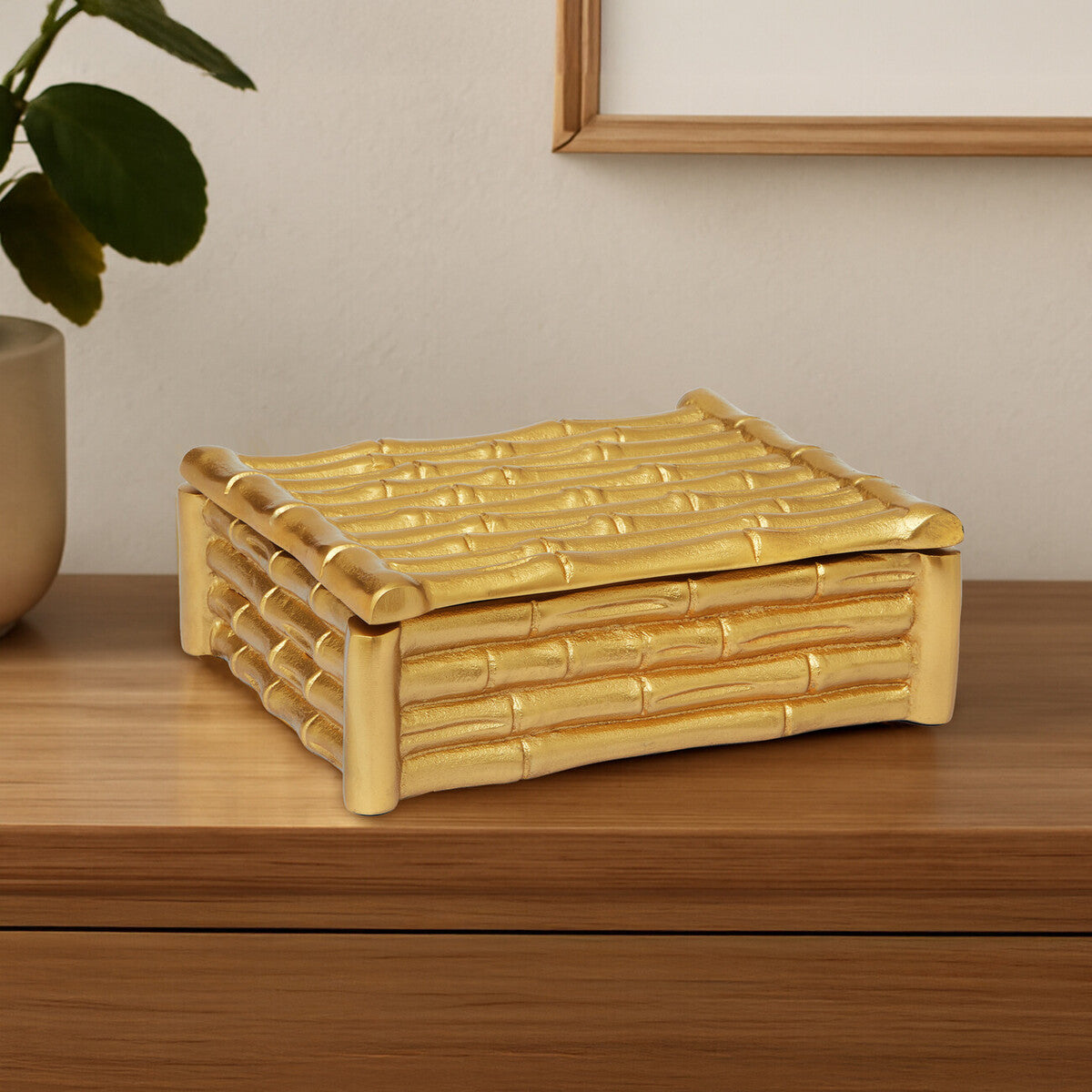 Small Gold Finish Bamboo Effect Trinket Box