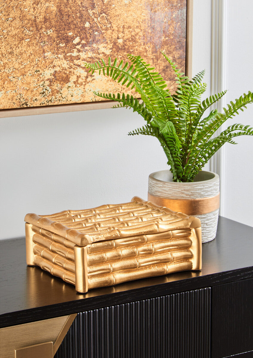 Large Gold Finish Bamboo Effect Trinket Box