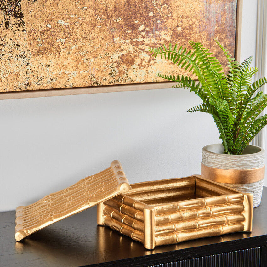 Large Gold Finish Bamboo Effect Trinket Box