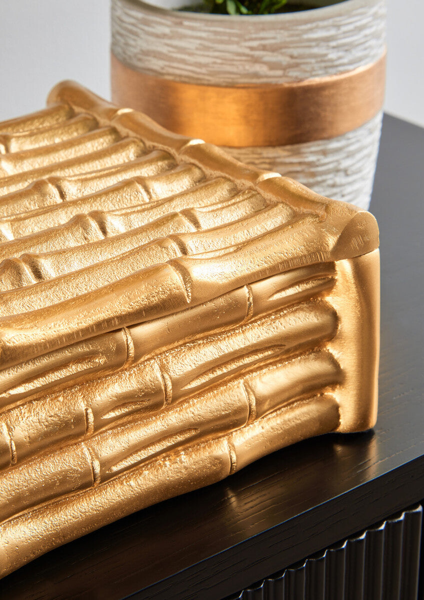 Large Gold Finish Bamboo Effect Trinket Box