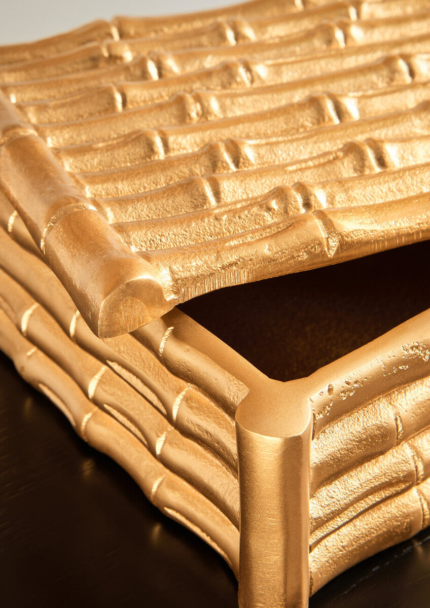 Large Gold Finish Bamboo Effect Trinket Box