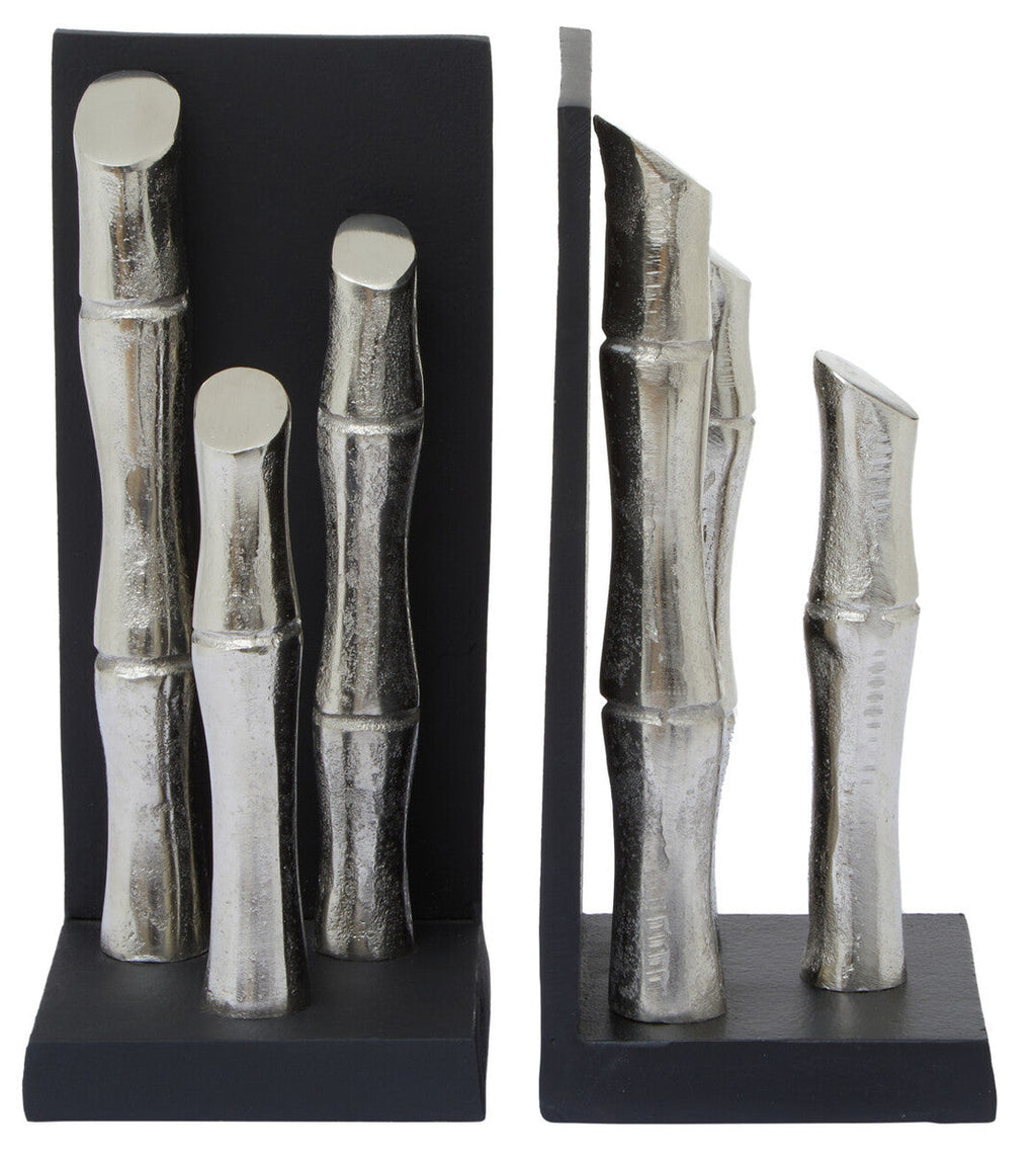 Set of Two Silver Finish Bamboo Effect Bookends