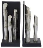 Set of Two Silver Finish Bamboo Effect Bookends