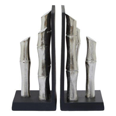 Set of Two Silver Finish Bamboo Effect Bookends