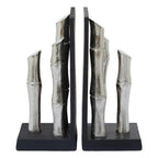 Set of Two Silver Finish Bamboo Effect Bookends