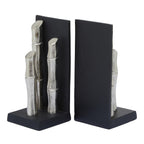 Set of Two Silver Finish Bamboo Effect Bookends