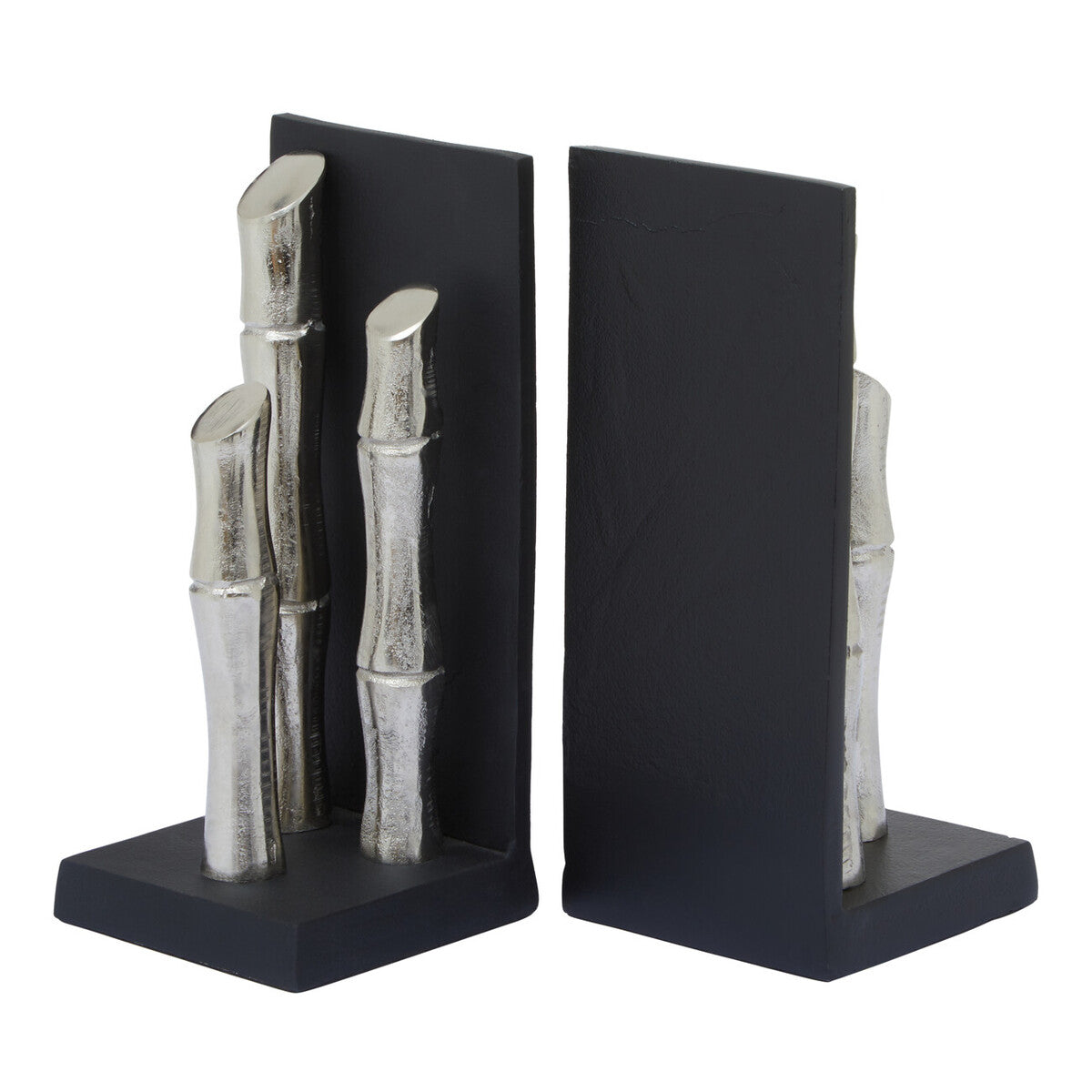 Set of Two Silver Finish Bamboo Effect Bookends