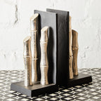 Set of Two Silver Finish Bamboo Effect Bookends