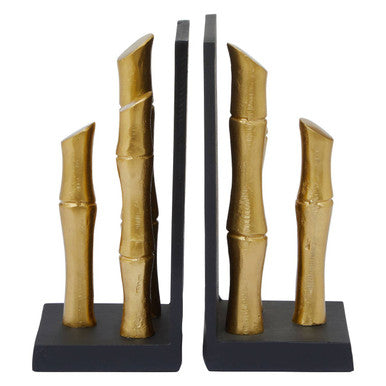 Set of Two Gold Finish Bamboo Effect Bookends