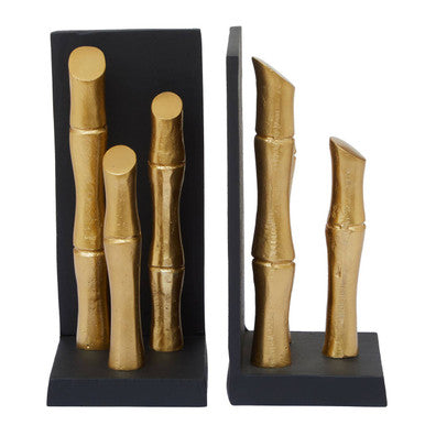 Set of Two Gold Finish Bamboo Effect Bookends