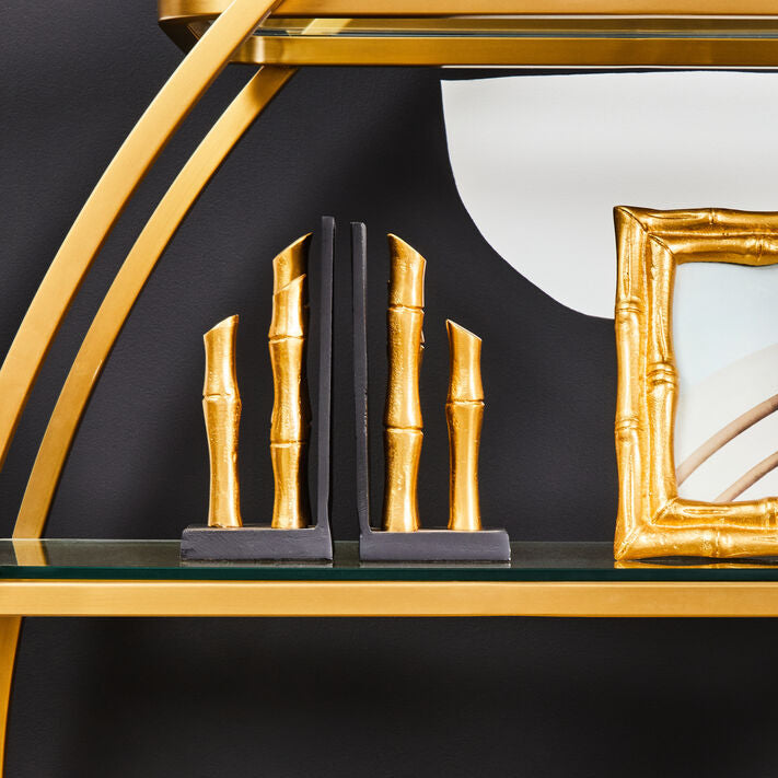 Set of Two Gold Finish Bamboo Effect Bookends