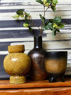 Black Large Wood Vase with Ombre Finish