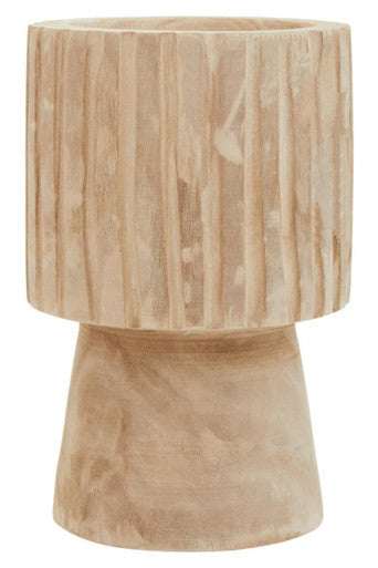 Natural Engraved Wood Vase with Pedestal Base