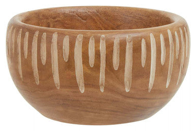 Brown and Natural Small Engraved Wood Decorative Bowl