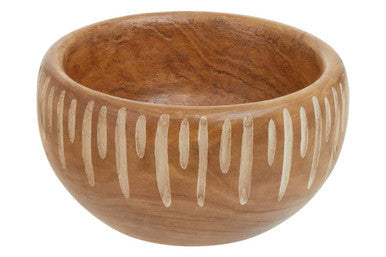 Brown and Natural Small Engraved Wood Decorative Bowl