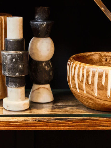 Brown and Natural Small Engraved Wood Decorative Bowl