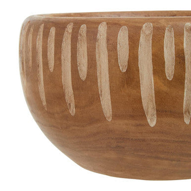 Brown and Natural Small Engraved Wood Decorative Bowl