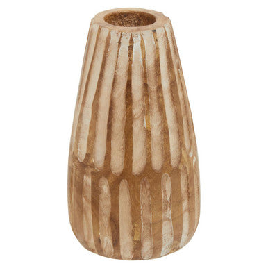Brown and Natural Large Engraved Wood Vase