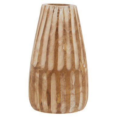 Brown and Natural Large Engraved Wood Vase