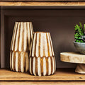 Brown and Natural Large Engraved Wood Vase