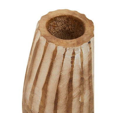 Brown and Natural Large Engraved Wood Vase