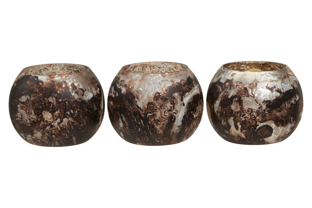 Set of 3 Brown Marble Effect Tealight Holders