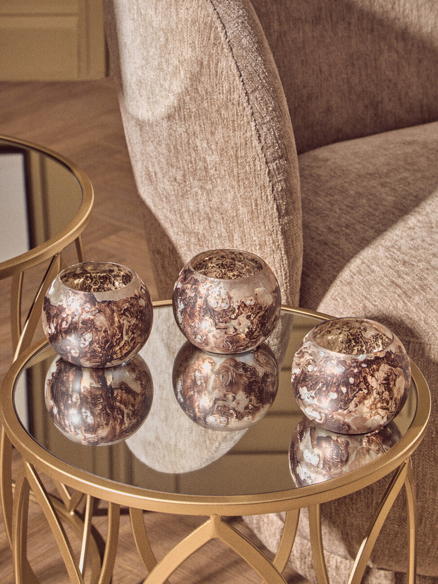 Set of 3 Brown Marble Effect Tealight Holders
