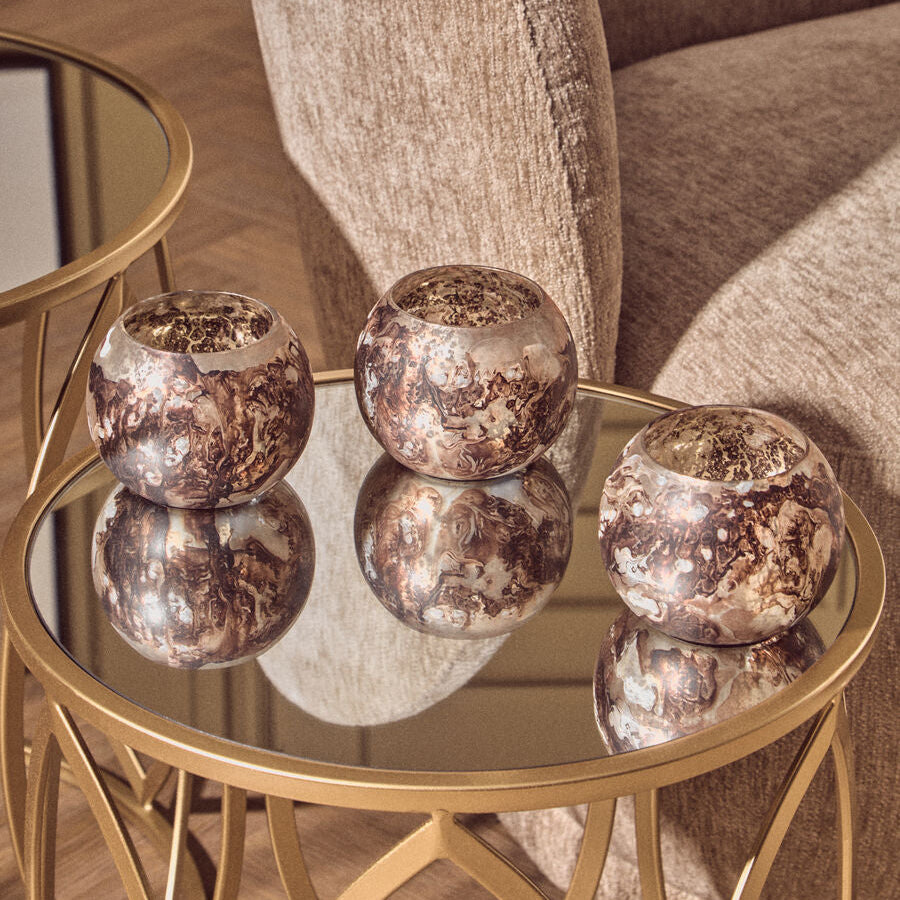 Set of 3 Brown Marble Effect Tealight Holders