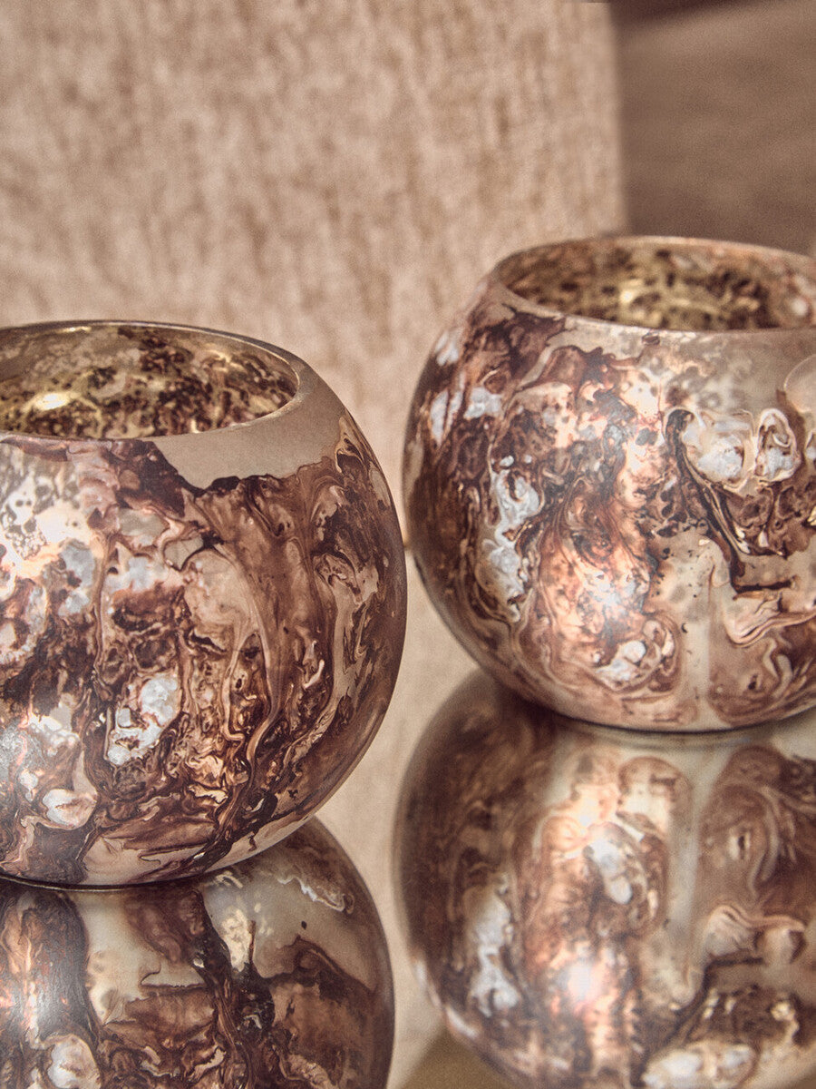Set of 3 Brown Marble Effect Tealight Holders