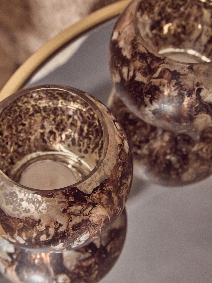 Set of 3 Brown Marble Effect Tealight Holders