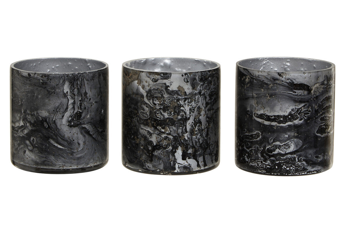 Set of 3 Grey Marble Effect Tealight Holders