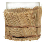Natural Small Glass Candle Holder with Raffia Wrap