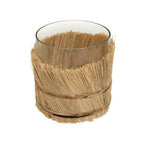 Natural Small Glass Candle Holder with Raffia Wrap