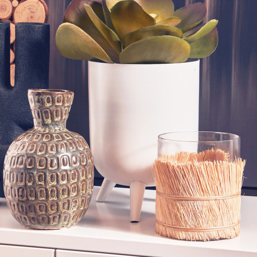Natural Small Glass Candle Holder with Raffia Wrap