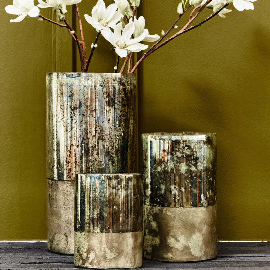 Large Glass Vase in Metallic Antique Finish