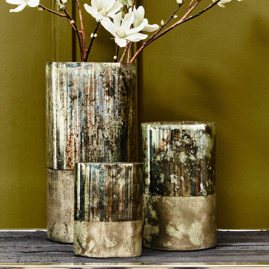 Medium Glass Vase in Metallic Antique Finish
